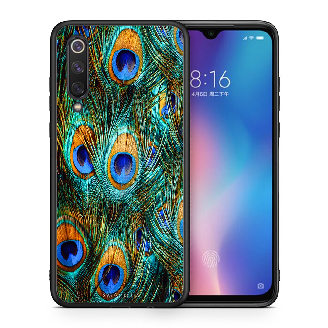 Θήκη Xiaomi Mi 9 SE Real Peacock Feathers από τη Smartfits με σχέδιο στο πίσω μέρος και μαύρο περίβλημα | Xiaomi Mi 9 SE Real Peacock Feathers case with colorful back and black bezels