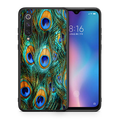 Θήκη Xiaomi Mi 9 SE Real Peacock Feathers από τη Smartfits με σχέδιο στο πίσω μέρος και μαύρο περίβλημα | Xiaomi Mi 9 SE Real Peacock Feathers case with colorful back and black bezels
