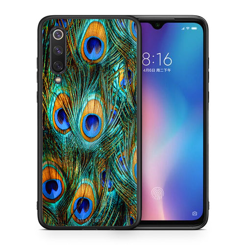 Θήκη Xiaomi Mi 9 SE Real Peacock Feathers από τη Smartfits με σχέδιο στο πίσω μέρος και μαύρο περίβλημα | Xiaomi Mi 9 SE Real Peacock Feathers case with colorful back and black bezels