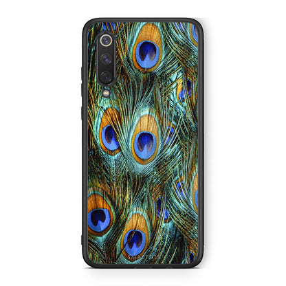 Xiaomi Mi 9 SE Real Peacock Feathers θήκη από τη Smartfits με σχέδιο στο πίσω μέρος και μαύρο περίβλημα | Smartphone case with colorful back and black bezels by Smartfits