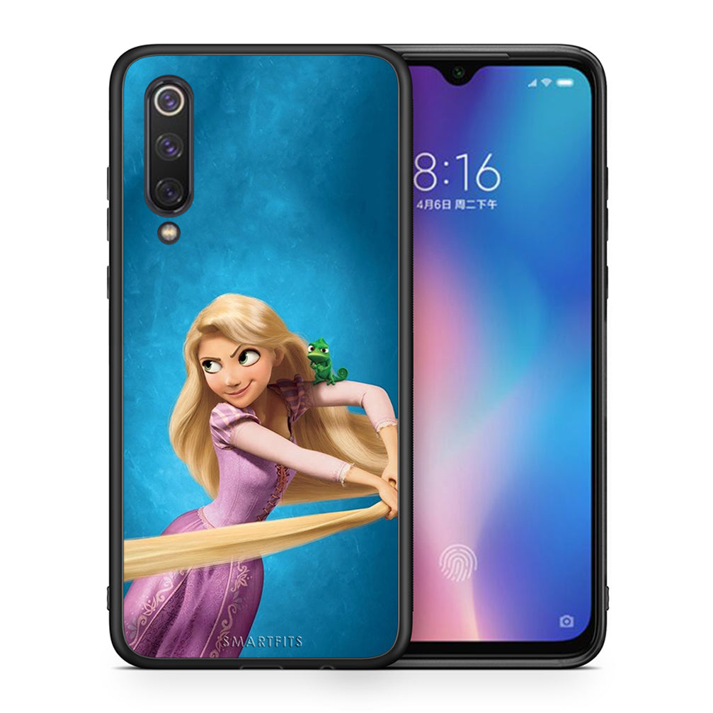 Θήκη Αγίου Βαλεντίνου Xiaomi Mi 9 SE Tangled 2 από τη Smartfits με σχέδιο στο πίσω μέρος και μαύρο περίβλημα | Xiaomi Mi 9 SE Tangled 2 case with colorful back and black bezels