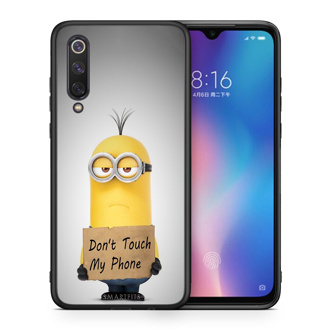 Θήκη Xiaomi Mi 9 SE Minion Text από τη Smartfits με σχέδιο στο πίσω μέρος και μαύρο περίβλημα | Xiaomi Mi 9 SE Minion Text case with colorful back and black bezels