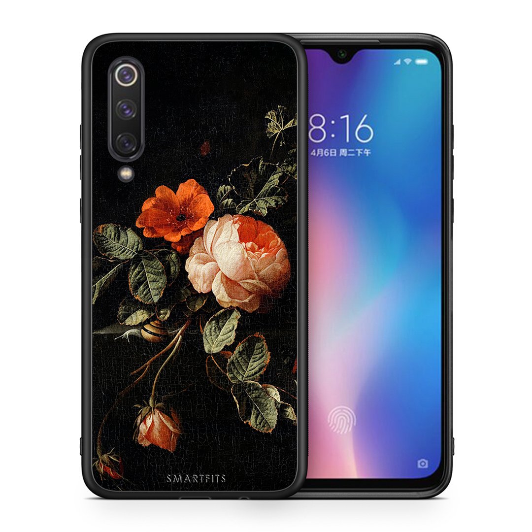 Θήκη Xiaomi Mi 9 SE Vintage Roses από τη Smartfits με σχέδιο στο πίσω μέρος και μαύρο περίβλημα | Xiaomi Mi 9 SE Vintage Roses case with colorful back and black bezels