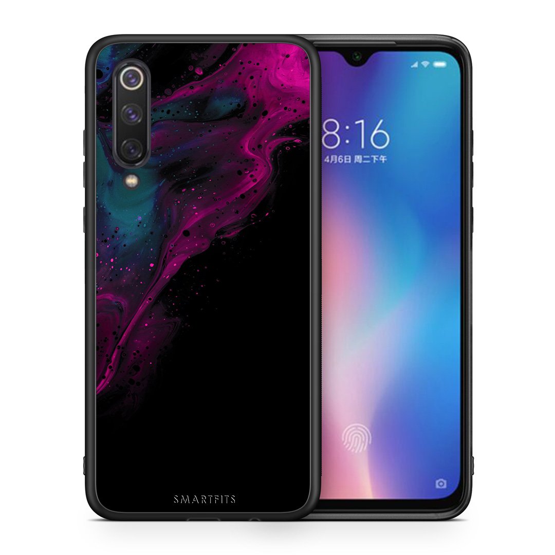 Θήκη Xiaomi Mi 9 SE Pink Black Watercolor από τη Smartfits με σχέδιο στο πίσω μέρος και μαύρο περίβλημα | Xiaomi Mi 9 SE Pink Black Watercolor case with colorful back and black bezels
