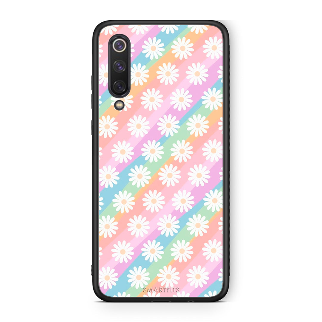 Xiaomi Mi 9 SE White Daisies θήκη από τη Smartfits με σχέδιο στο πίσω μέρος και μαύρο περίβλημα | Smartphone case with colorful back and black bezels by Smartfits