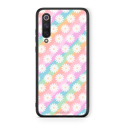 Xiaomi Mi 9 SE White Daisies θήκη από τη Smartfits με σχέδιο στο πίσω μέρος και μαύρο περίβλημα | Smartphone case with colorful back and black bezels by Smartfits