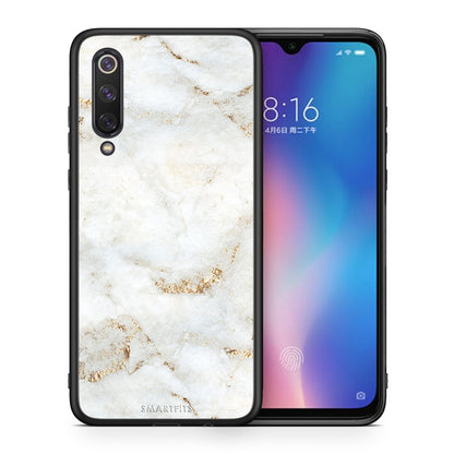 Θήκη Xiaomi Mi 9 SE White Gold Marble από τη Smartfits με σχέδιο στο πίσω μέρος και μαύρο περίβλημα | Xiaomi Mi 9 SE White Gold Marble case with colorful back and black bezels