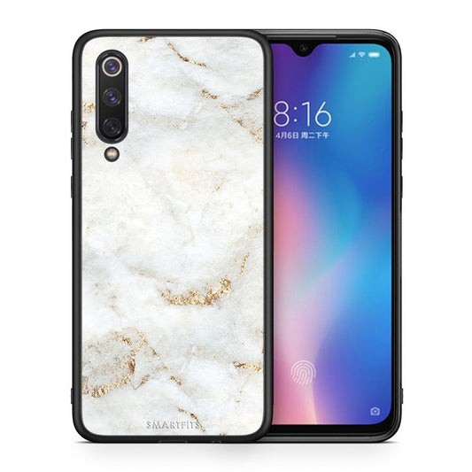 Θήκη Xiaomi Mi 9 SE White Gold Marble από τη Smartfits με σχέδιο στο πίσω μέρος και μαύρο περίβλημα | Xiaomi Mi 9 SE White Gold Marble case with colorful back and black bezels