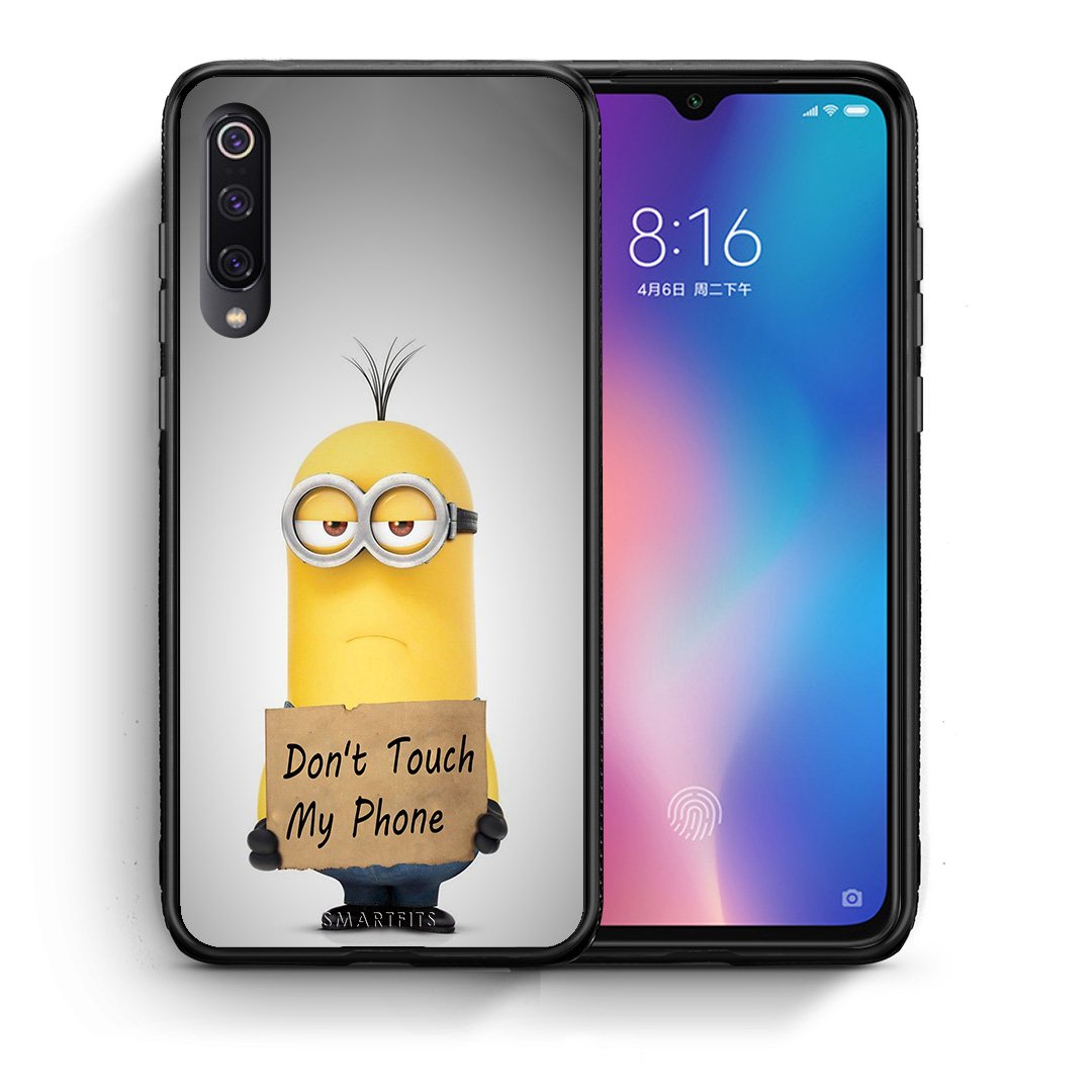 Θήκη Xiaomi Mi 9 Minion Text από τη Smartfits με σχέδιο στο πίσω μέρος και μαύρο περίβλημα | Xiaomi Mi 9 Minion Text case with colorful back and black bezels