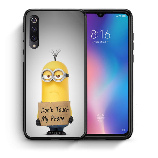 Θήκη Xiaomi Mi 9 Minion Text από τη Smartfits με σχέδιο στο πίσω μέρος και μαύρο περίβλημα | Xiaomi Mi 9 Minion Text case with colorful back and black bezels