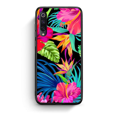 Xiaomi Mi 9 Tropical Flowers θήκη από τη Smartfits με σχέδιο στο πίσω μέρος και μαύρο περίβλημα | Smartphone case with colorful back and black bezels by Smartfits