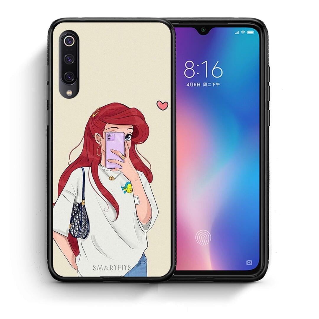 Θήκη Xiaomi Mi 9 Walking Mermaid από τη Smartfits με σχέδιο στο πίσω μέρος και μαύρο περίβλημα | Xiaomi Mi 9 Walking Mermaid case with colorful back and black bezels