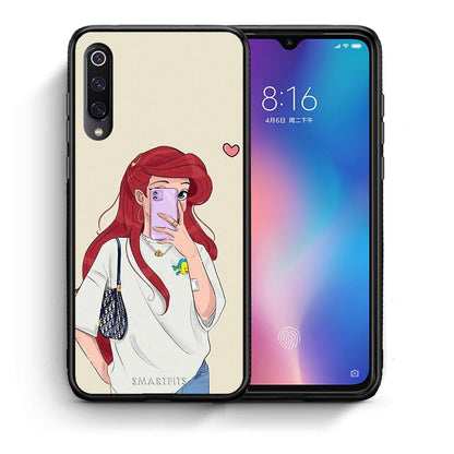 Θήκη Xiaomi Mi 9 Walking Mermaid από τη Smartfits με σχέδιο στο πίσω μέρος και μαύρο περίβλημα | Xiaomi Mi 9 Walking Mermaid case with colorful back and black bezels