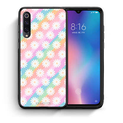 Θήκη Xiaomi Mi 9 White Daisies από τη Smartfits με σχέδιο στο πίσω μέρος και μαύρο περίβλημα | Xiaomi Mi 9 White Daisies case with colorful back and black bezels