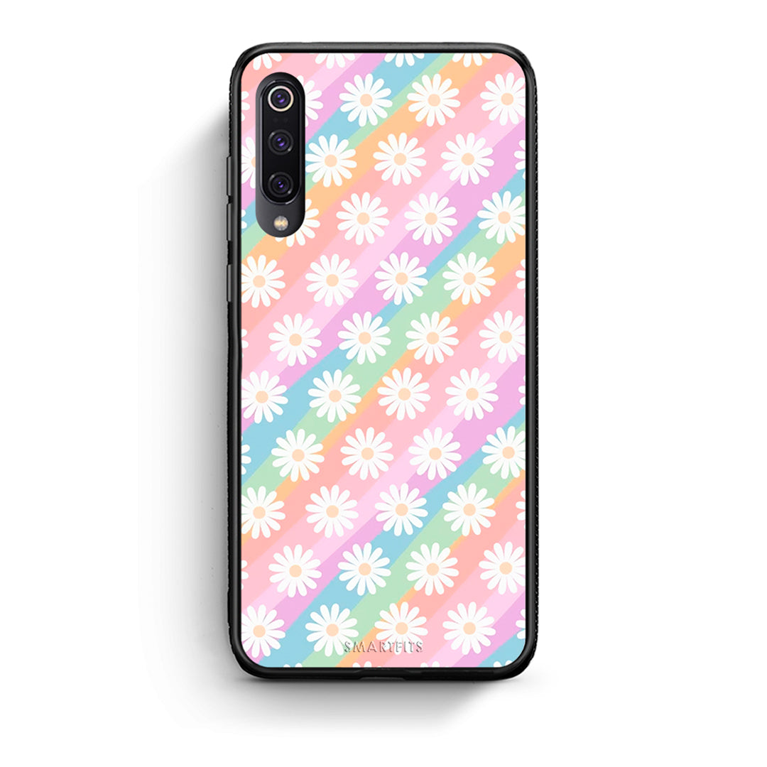 Xiaomi Mi 9 White Daisies θήκη από τη Smartfits με σχέδιο στο πίσω μέρος και μαύρο περίβλημα | Smartphone case with colorful back and black bezels by Smartfits