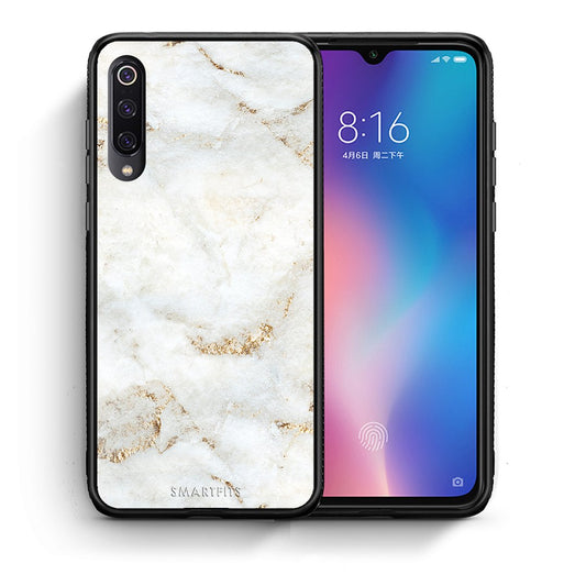 Θήκη Xiaomi Mi 9 White Gold Marble από τη Smartfits με σχέδιο στο πίσω μέρος και μαύρο περίβλημα | Xiaomi Mi 9 White Gold Marble case with colorful back and black bezels