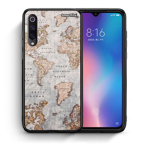 Θήκη Xiaomi Mi 9 World Map από τη Smartfits με σχέδιο στο πίσω μέρος και μαύρο περίβλημα | Xiaomi Mi 9 World Map case with colorful back and black bezels