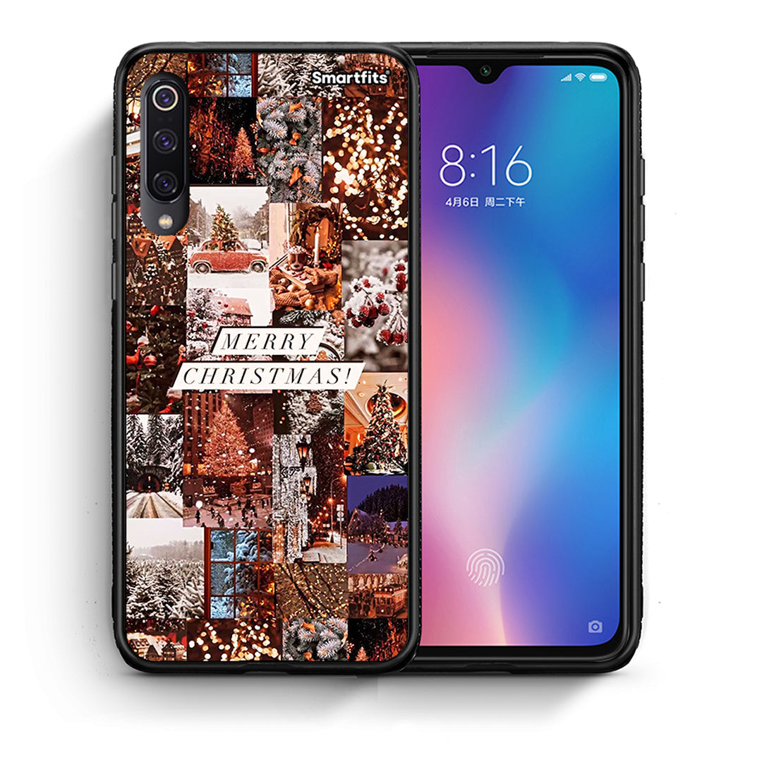 Θήκη Xiaomi Mi 9 Xmas Collage από τη Smartfits με σχέδιο στο πίσω μέρος και μαύρο περίβλημα | Xiaomi Mi 9 Xmas Collage case with colorful back and black bezels