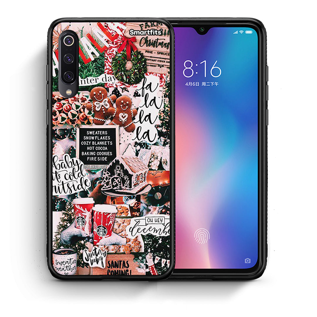 Θήκη Xiaomi Mi 9 Xmas Habbits από τη Smartfits με σχέδιο στο πίσω μέρος και μαύρο περίβλημα | Xiaomi Mi 9 Xmas Habbits case with colorful back and black bezels