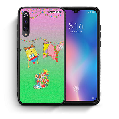Θήκη Xiaomi Mi 9 Xmas Lights από τη Smartfits με σχέδιο στο πίσω μέρος και μαύρο περίβλημα | Xiaomi Mi 9 Xmas Lights case with colorful back and black bezels