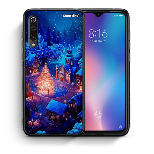 Θήκη Xiaomi Mi 9 Xmas Village από τη Smartfits με σχέδιο στο πίσω μέρος και μαύρο περίβλημα | Xiaomi Mi 9 Xmas Village case with colorful back and black bezels