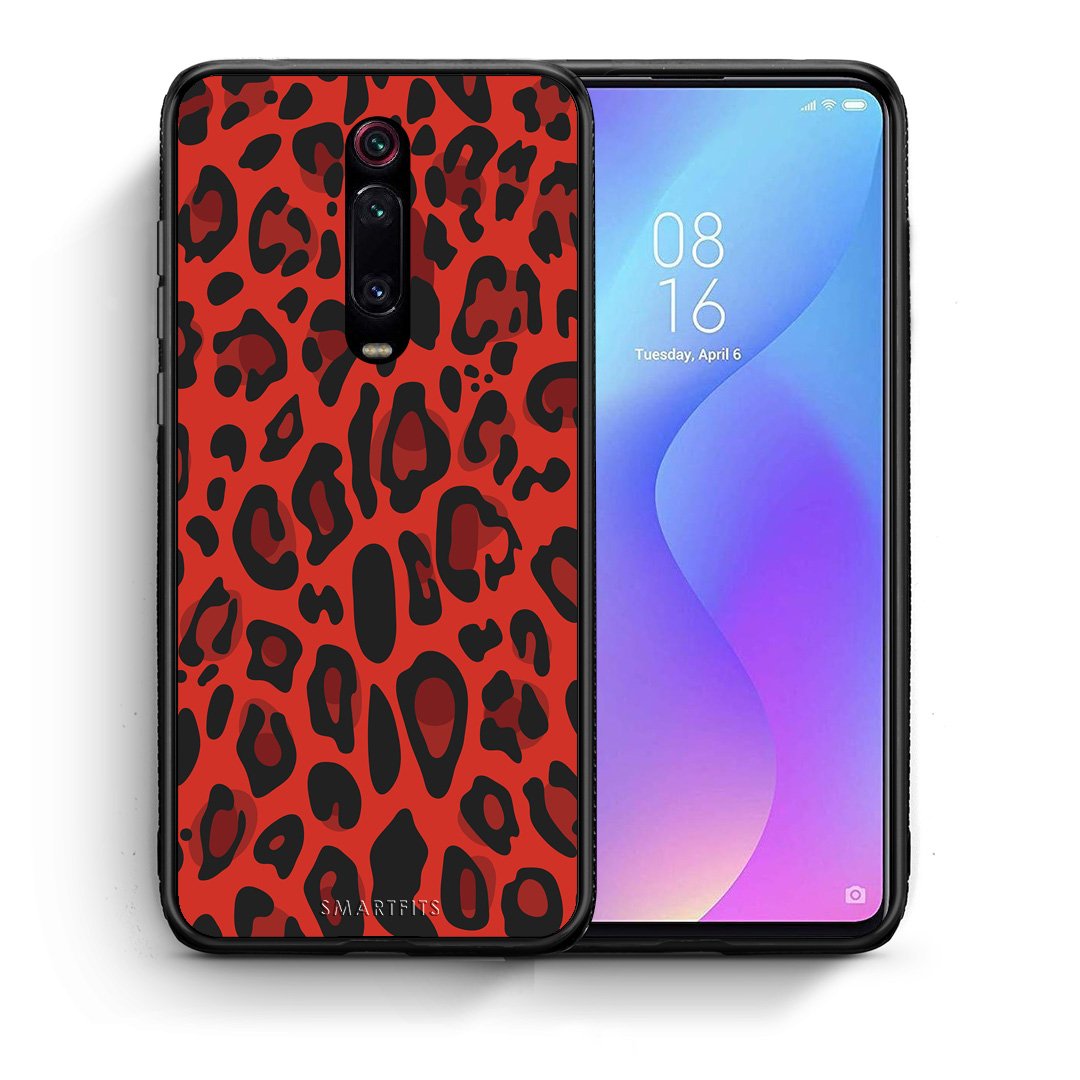 Θήκη Xiaomi Mi 9T Red Leopard Animal από τη Smartfits με σχέδιο στο πίσω μέρος και μαύρο περίβλημα | Xiaomi Mi 9T Red Leopard Animal case with colorful back and black bezels