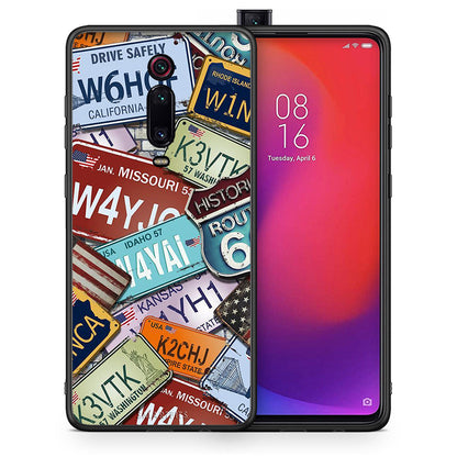 Θήκη Xiaomi Mi 9T Car Plates από τη Smartfits με σχέδιο στο πίσω μέρος και μαύρο περίβλημα | Xiaomi Mi 9T Car Plates case with colorful back and black bezels