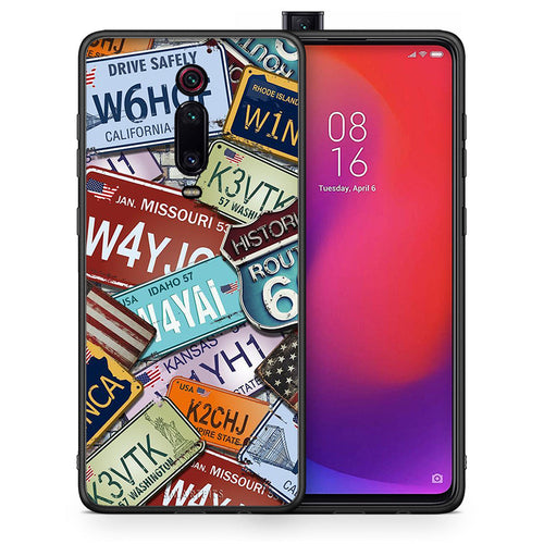 Θήκη Xiaomi Mi 9T Car Plates από τη Smartfits με σχέδιο στο πίσω μέρος και μαύρο περίβλημα | Xiaomi Mi 9T Car Plates case with colorful back and black bezels