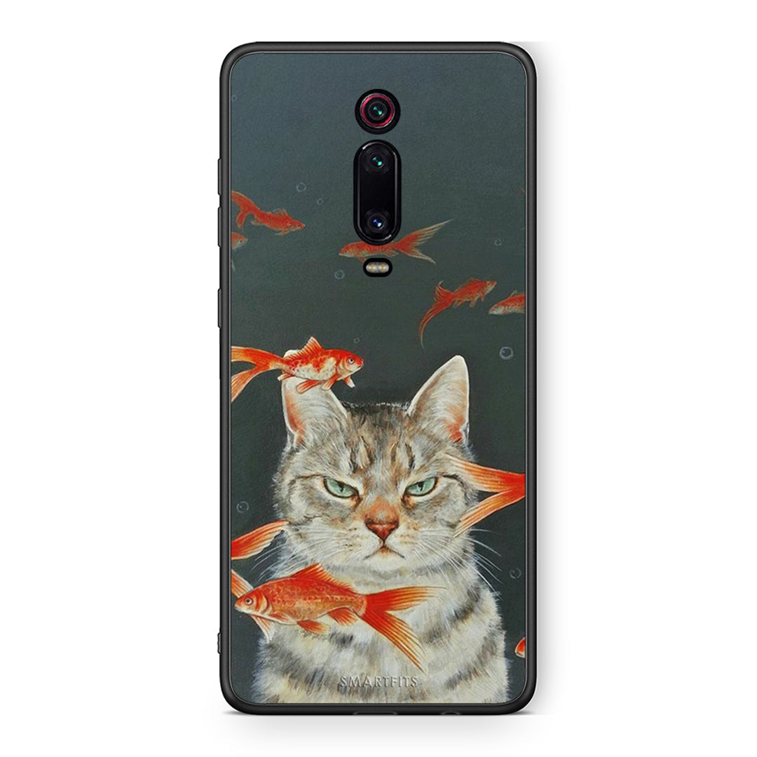 Xiaomi Mi 9T Cat Goldfish θήκη από τη Smartfits με σχέδιο στο πίσω μέρος και μαύρο περίβλημα | Smartphone case with colorful back and black bezels by Smartfits