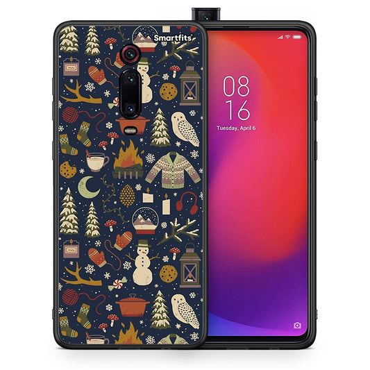Θήκη Xiaomi Mi 9T Christmas Elements από τη Smartfits με σχέδιο στο πίσω μέρος και μαύρο περίβλημα | Xiaomi Mi 9T Christmas Elements case with colorful back and black bezels