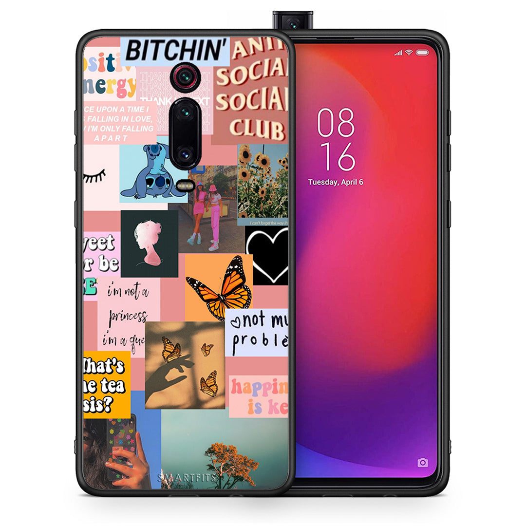 Θήκη Αγίου Βαλεντίνου Xiaomi Mi 9T Collage Bitchin από τη Smartfits με σχέδιο στο πίσω μέρος και μαύρο περίβλημα | Xiaomi Mi 9T Collage Bitchin case with colorful back and black bezels