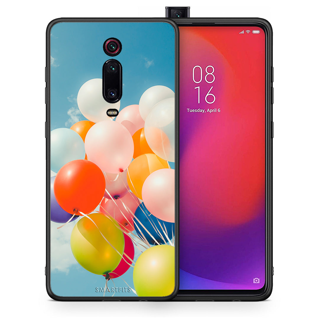 Θήκη Xiaomi Mi 9T Colorful Balloons από τη Smartfits με σχέδιο στο πίσω μέρος και μαύρο περίβλημα | Xiaomi Mi 9T Colorful Balloons case with colorful back and black bezels