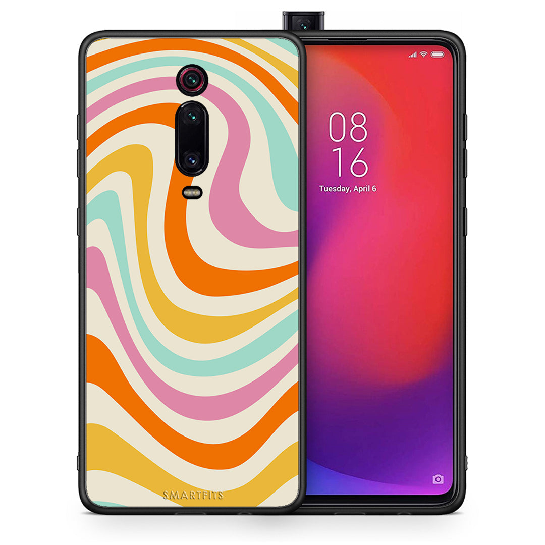 Θήκη Xiaomi Mi 9T Colourful Waves από τη Smartfits με σχέδιο στο πίσω μέρος και μαύρο περίβλημα | Xiaomi Mi 9T Colourful Waves case with colorful back and black bezels