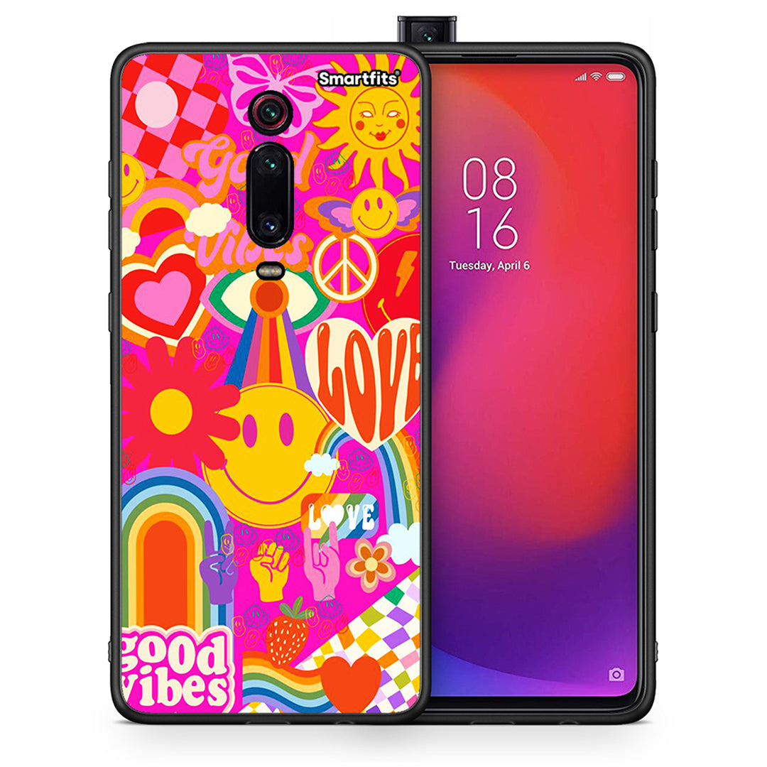 Θήκη Xiaomi Redmi K20/K20 Pro Hippie Love από τη Smartfits με σχέδιο στο πίσω μέρος και μαύρο περίβλημα | Xiaomi Redmi K20/K20 Pro Hippie Love case with colorful back and black bezels