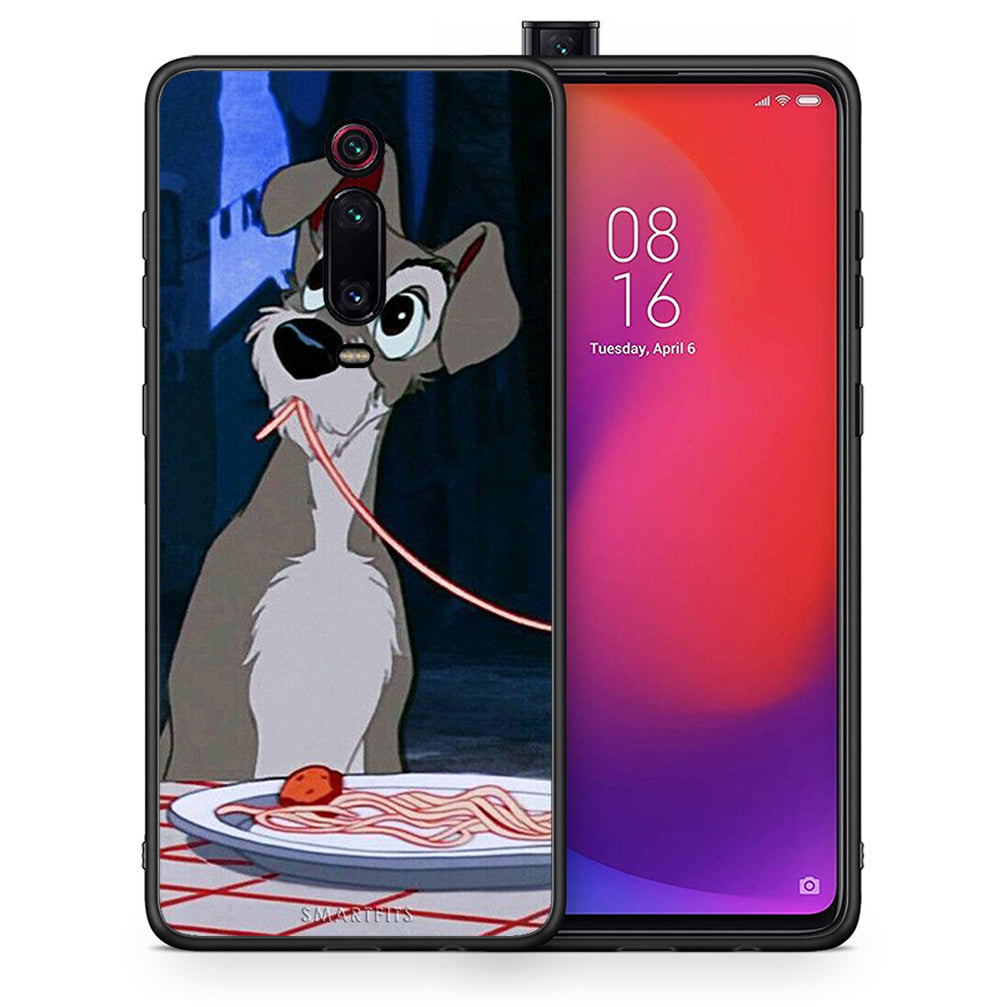 Θήκη Αγίου Βαλεντίνου Xiaomi Mi 9T Lady And Tramp 1 από τη Smartfits με σχέδιο στο πίσω μέρος και μαύρο περίβλημα | Xiaomi Mi 9T Lady And Tramp 1 case with colorful back and black bezels