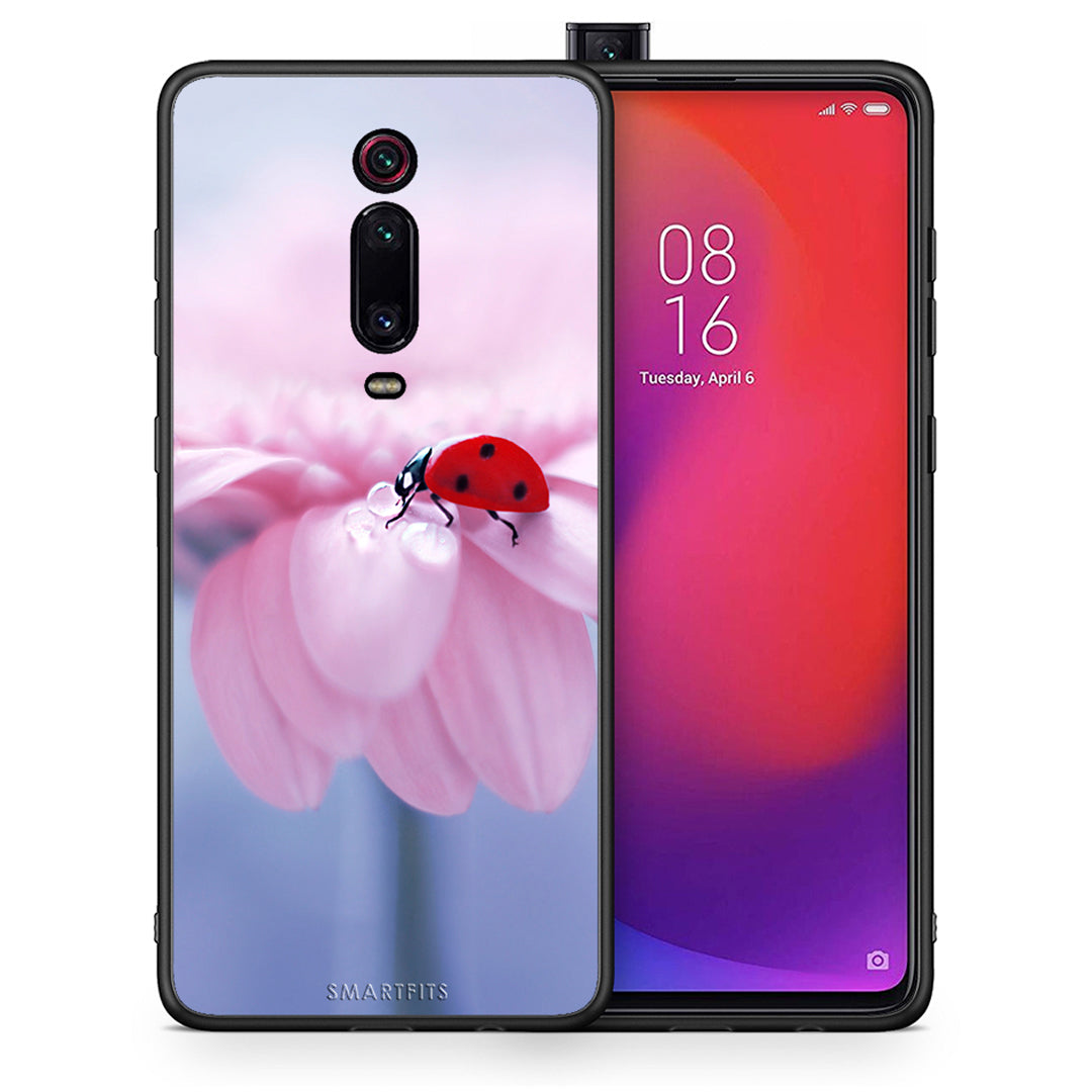 Θήκη Xiaomi Mi 9T Ladybug Flower από τη Smartfits με σχέδιο στο πίσω μέρος και μαύρο περίβλημα | Xiaomi Mi 9T Ladybug Flower case with colorful back and black bezels
