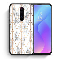 Thumbnail for Θήκη Xiaomi Mi 9T Gold Geometric Marble από τη Smartfits με σχέδιο στο πίσω μέρος και μαύρο περίβλημα | Xiaomi Mi 9T Gold Geometric Marble case with colorful back and black bezels