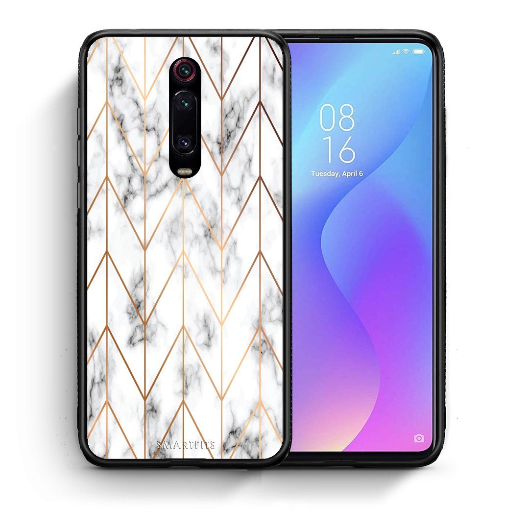 Θήκη Xiaomi Redmi K20/K20 Pro Gold Geometric Marble από τη Smartfits με σχέδιο στο πίσω μέρος και μαύρο περίβλημα | Xiaomi Redmi K20/K20 Pro Gold Geometric Marble case with colorful back and black bezels