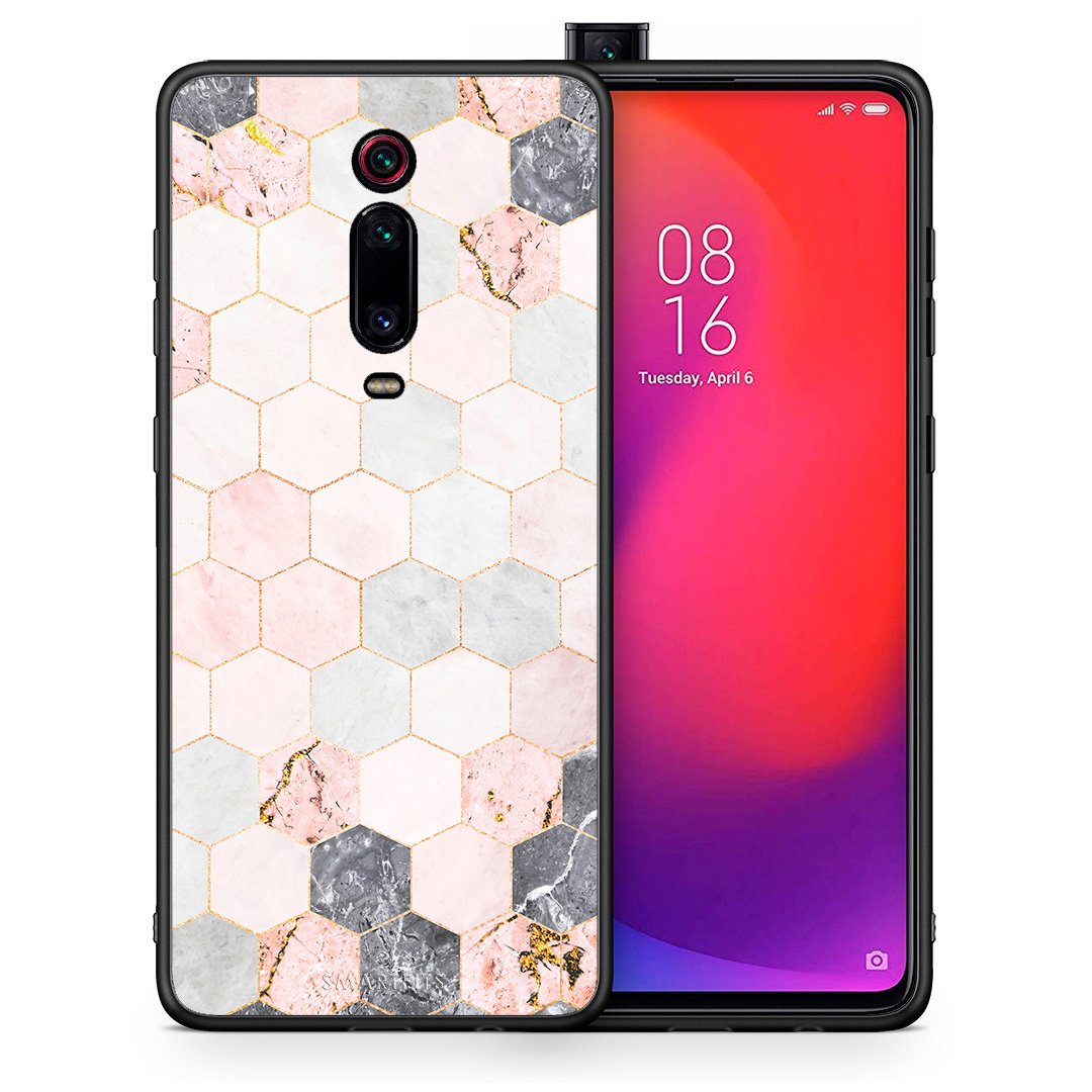 Θήκη Xiaomi Redmi K20/K20 Pro Hexagon Pink Marble από τη Smartfits με σχέδιο στο πίσω μέρος και μαύρο περίβλημα | Xiaomi Redmi K20/K20 Pro Hexagon Pink Marble case with colorful back and black bezels