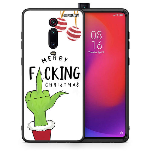 Θήκη Xiaomi Mi 9T Merry F Xmas από τη Smartfits με σχέδιο στο πίσω μέρος και μαύρο περίβλημα | Xiaomi Mi 9T Merry F Xmas case with colorful back and black bezels