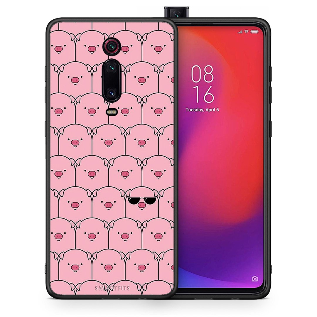 Θήκη Xiaomi Mi 9T Pig Glasses από τη Smartfits με σχέδιο στο πίσω μέρος και μαύρο περίβλημα | Xiaomi Mi 9T Pig Glasses case with colorful back and black bezels