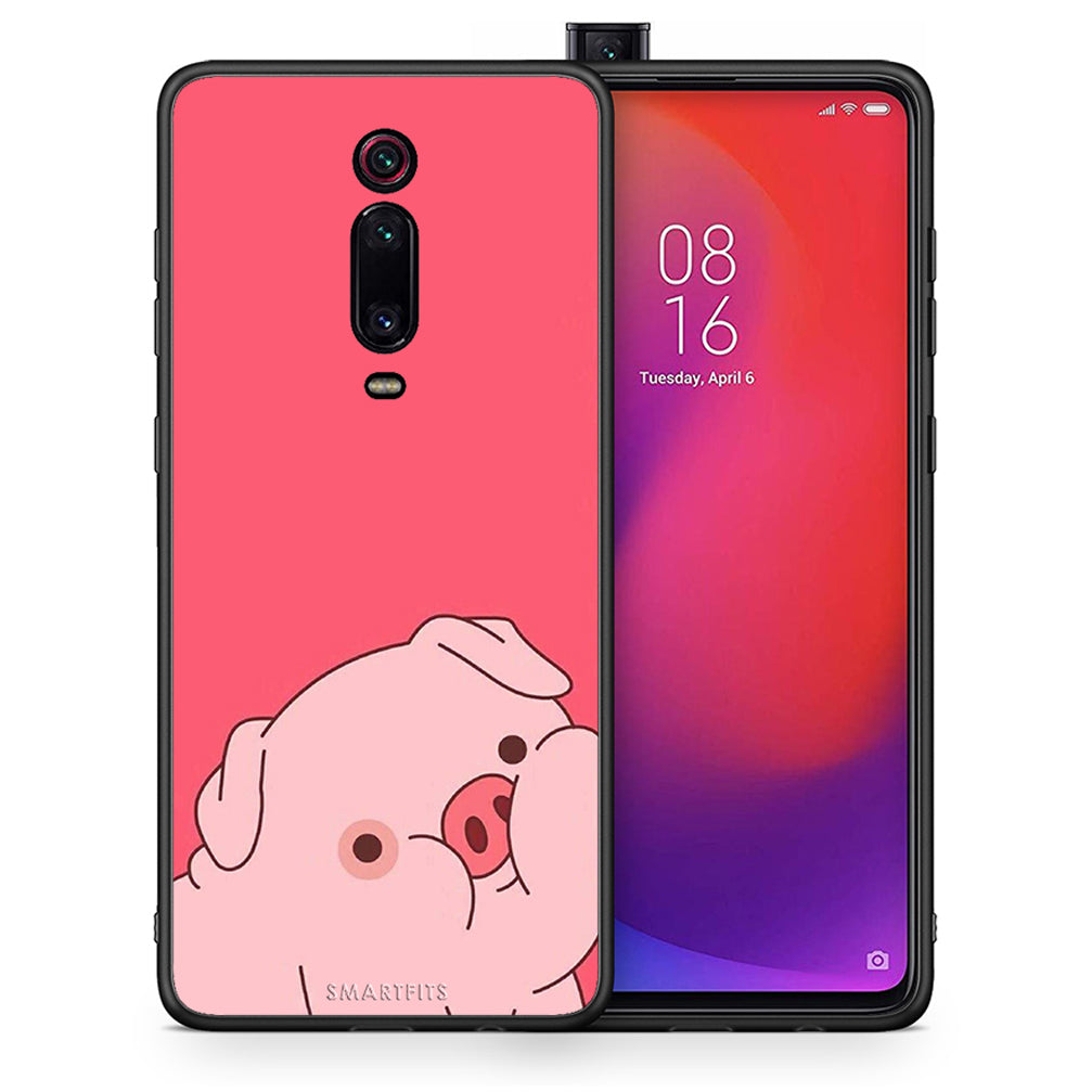 Θήκη Αγίου Βαλεντίνου Xiaomi Mi 9T Pig Love 1 από τη Smartfits με σχέδιο στο πίσω μέρος και μαύρο περίβλημα | Xiaomi Mi 9T Pig Love 1 case with colorful back and black bezels