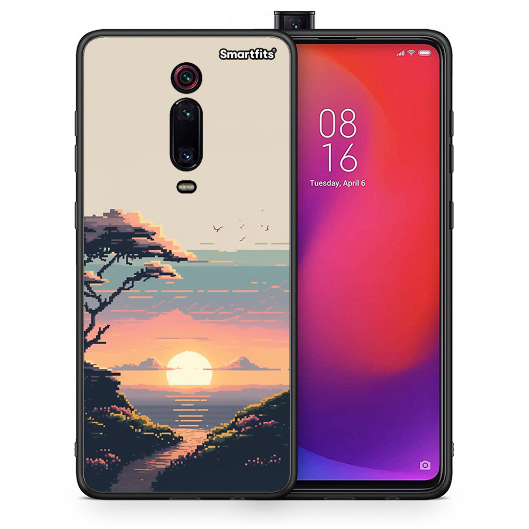 Θήκη Xiaomi Mi 9T Pixel Sunset από τη Smartfits με σχέδιο στο πίσω μέρος και μαύρο περίβλημα | Xiaomi Mi 9T Pixel Sunset case with colorful back and black bezels
