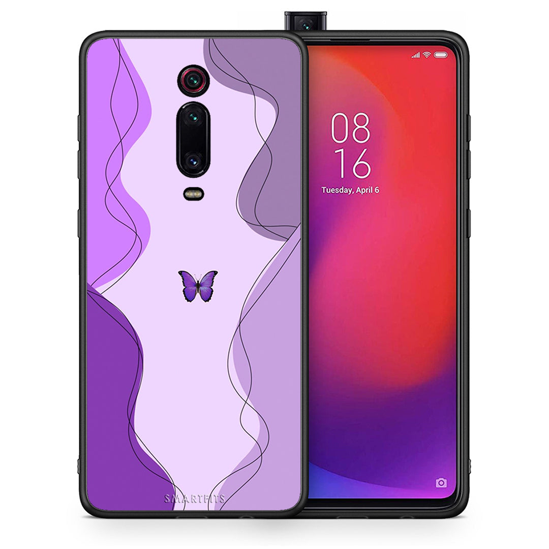 Θήκη Αγίου Βαλεντίνου Xiaomi Mi 9T Purple Mariposa από τη Smartfits με σχέδιο στο πίσω μέρος και μαύρο περίβλημα | Xiaomi Mi 9T Purple Mariposa case with colorful back and black bezels