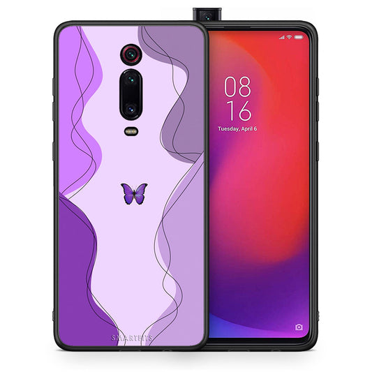 Θήκη Αγίου Βαλεντίνου Xiaomi Mi 9T Purple Mariposa από τη Smartfits με σχέδιο στο πίσω μέρος και μαύρο περίβλημα | Xiaomi Mi 9T Purple Mariposa case with colorful back and black bezels