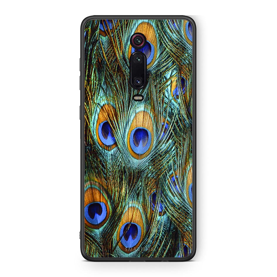 Xiaomi Mi 9T Real Peacock Feathers θήκη από τη Smartfits με σχέδιο στο πίσω μέρος και μαύρο περίβλημα | Smartphone case with colorful back and black bezels by Smartfits