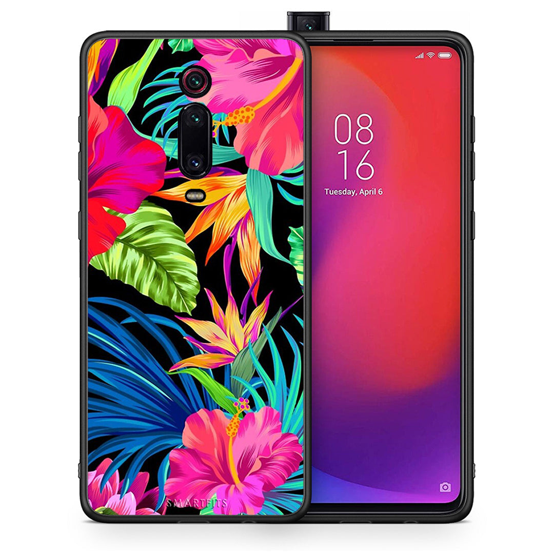 Θήκη Xiaomi Redmi K20/K20 Pro Tropical Flowers από τη Smartfits με σχέδιο στο πίσω μέρος και μαύρο περίβλημα | Xiaomi Redmi K20/K20 Pro Tropical Flowers case with colorful back and black bezels