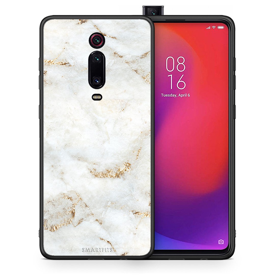 Θήκη Xiaomi Mi 9T White Gold Marble από τη Smartfits με σχέδιο στο πίσω μέρος και μαύρο περίβλημα | Xiaomi Mi 9T White Gold Marble case with colorful back and black bezels