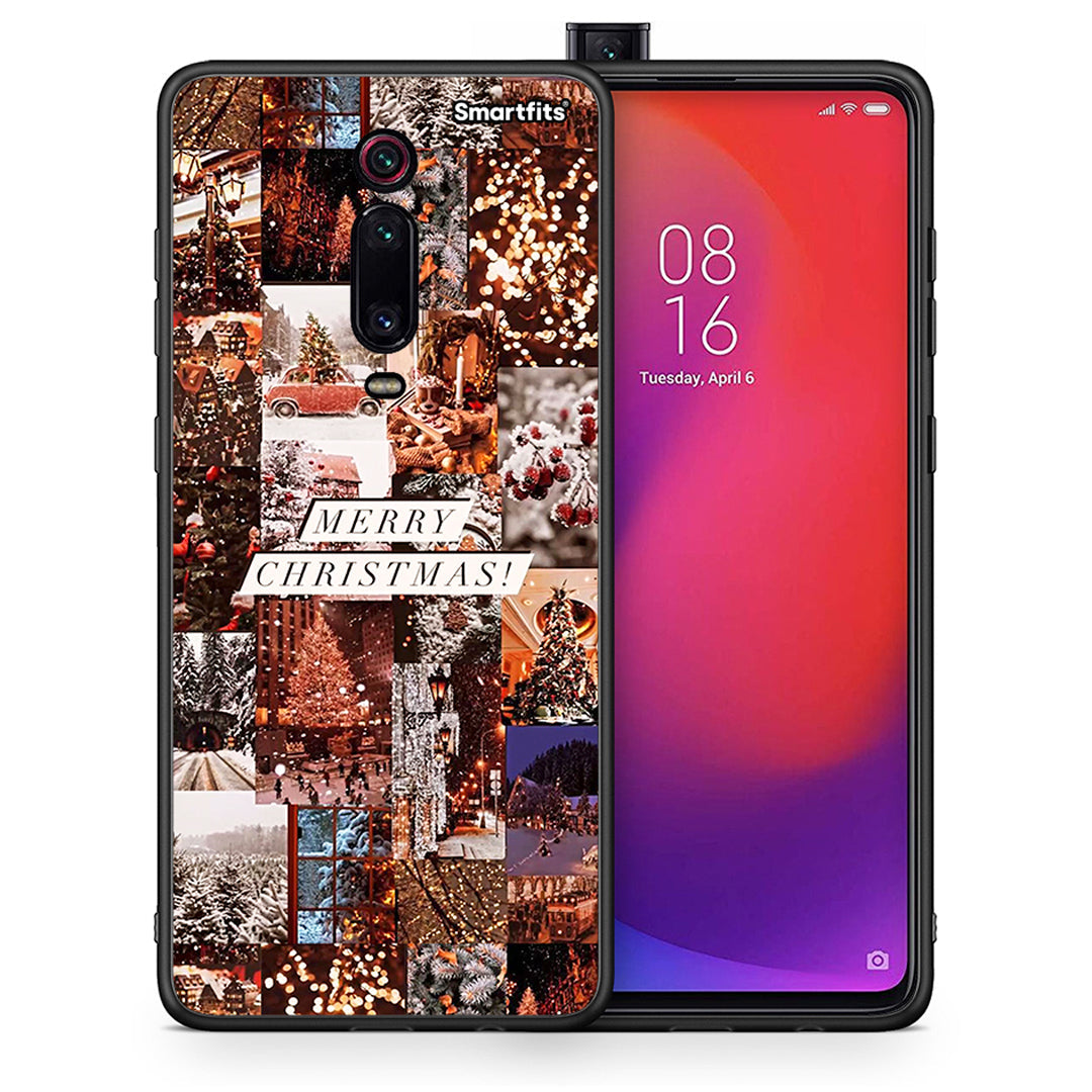 Θήκη Xiaomi Mi 9T Xmas Collage από τη Smartfits με σχέδιο στο πίσω μέρος και μαύρο περίβλημα | Xiaomi Mi 9T Xmas Collage case with colorful back and black bezels