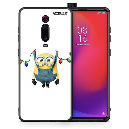 Θήκη Xiaomi Mi 9T Xmas Minion Lights από τη Smartfits με σχέδιο στο πίσω μέρος και μαύρο περίβλημα | Xiaomi Mi 9T Xmas Minion Lights case with colorful back and black bezels